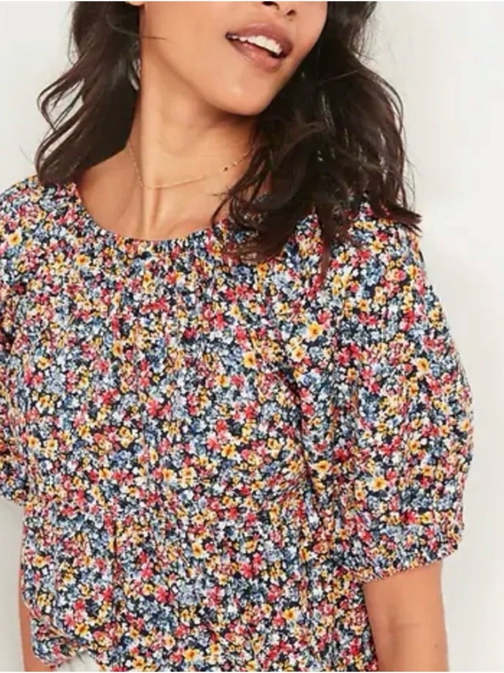 Old Navy Women’s Floral Puff Sleeve Top Relaxed Lightweight Large Ditsy Peasant